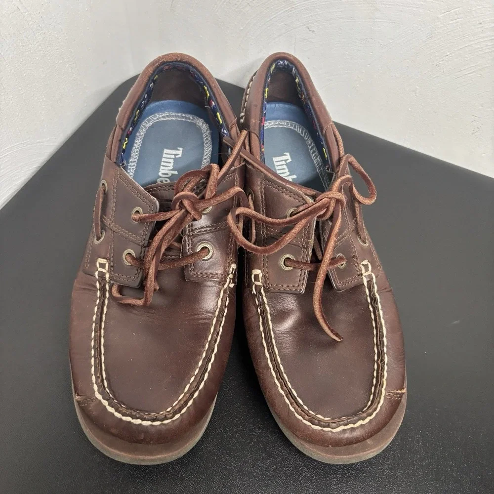Timberland Mens Size 7.5 M Classic 2-Eye Brown Leather Deck‎ Shoes 42510 Frat